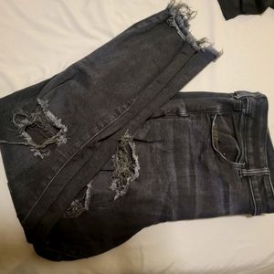Black denim destroyed jeans